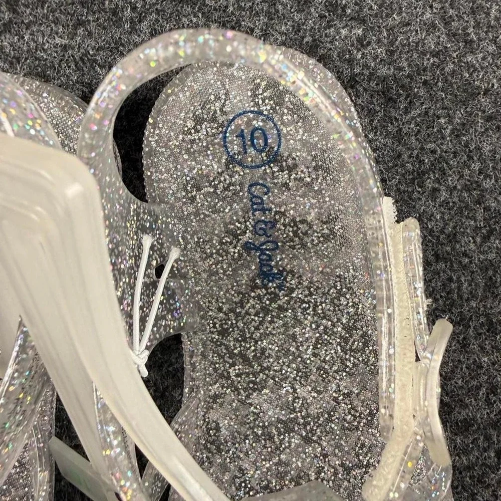 Cat & Jack silver glittery clogs with rainbow sparkles